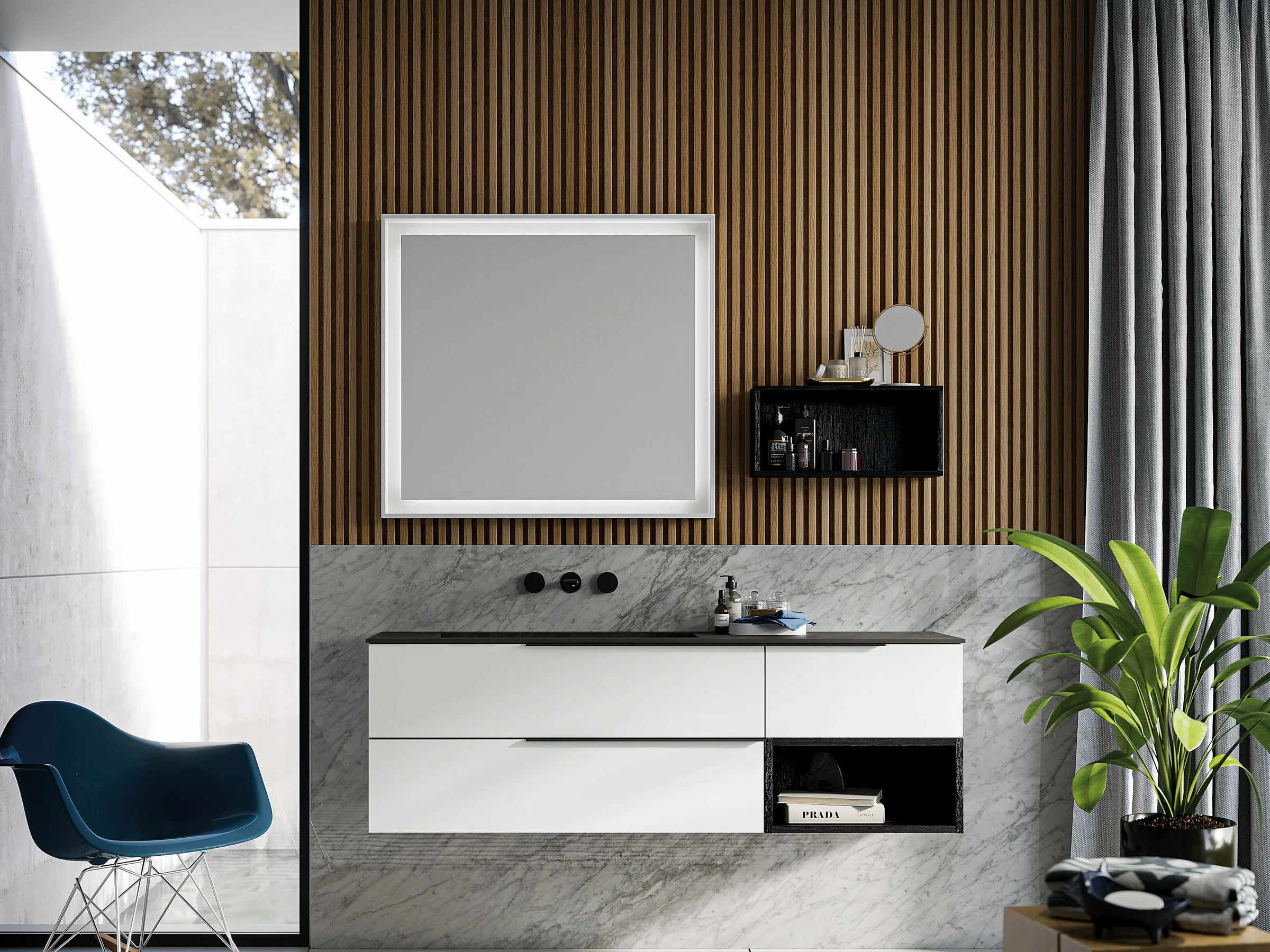 OLA 21-25 in HPL — Holzlamellen und Marmor-Großplatte