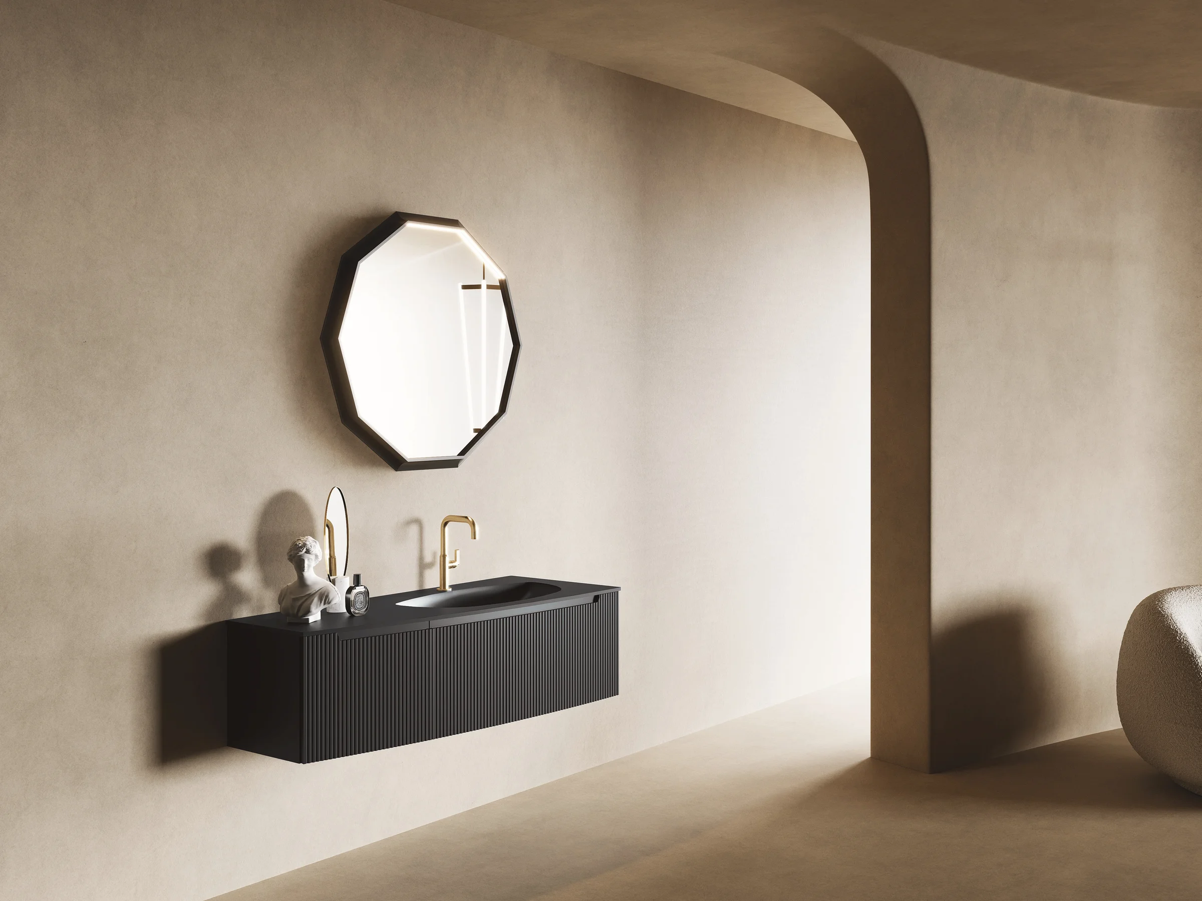 VERTIGO EVO 05 in Mineraltek — Tadelakt-Wand mit Bogendurchgang