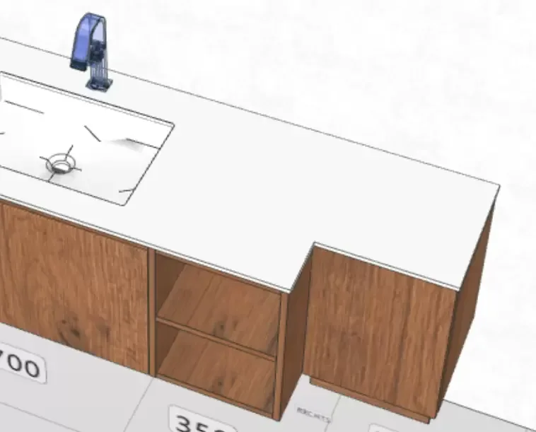 Skizze Tiefenversatz — Beckenbereich 52 cm, daneben 35 cm